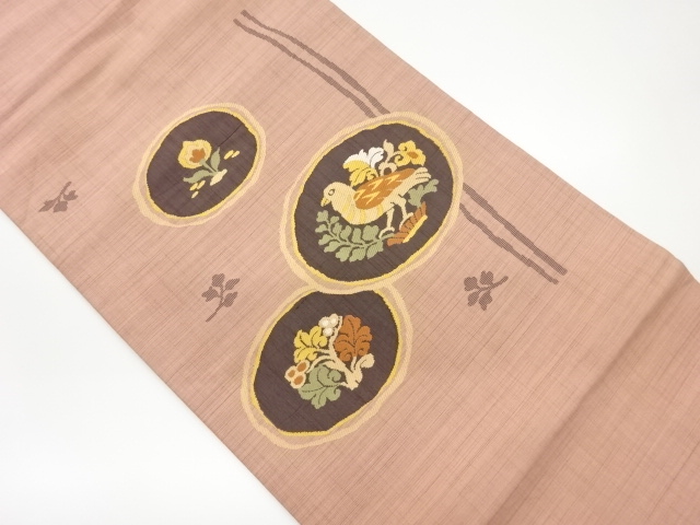 丸文に花鳥模様織出し名古屋帯